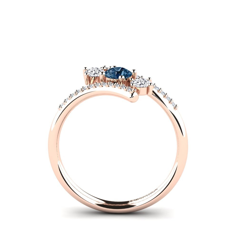 14k Oro Rosa Diamante Azul Anillo de compromiso Anjatonia
