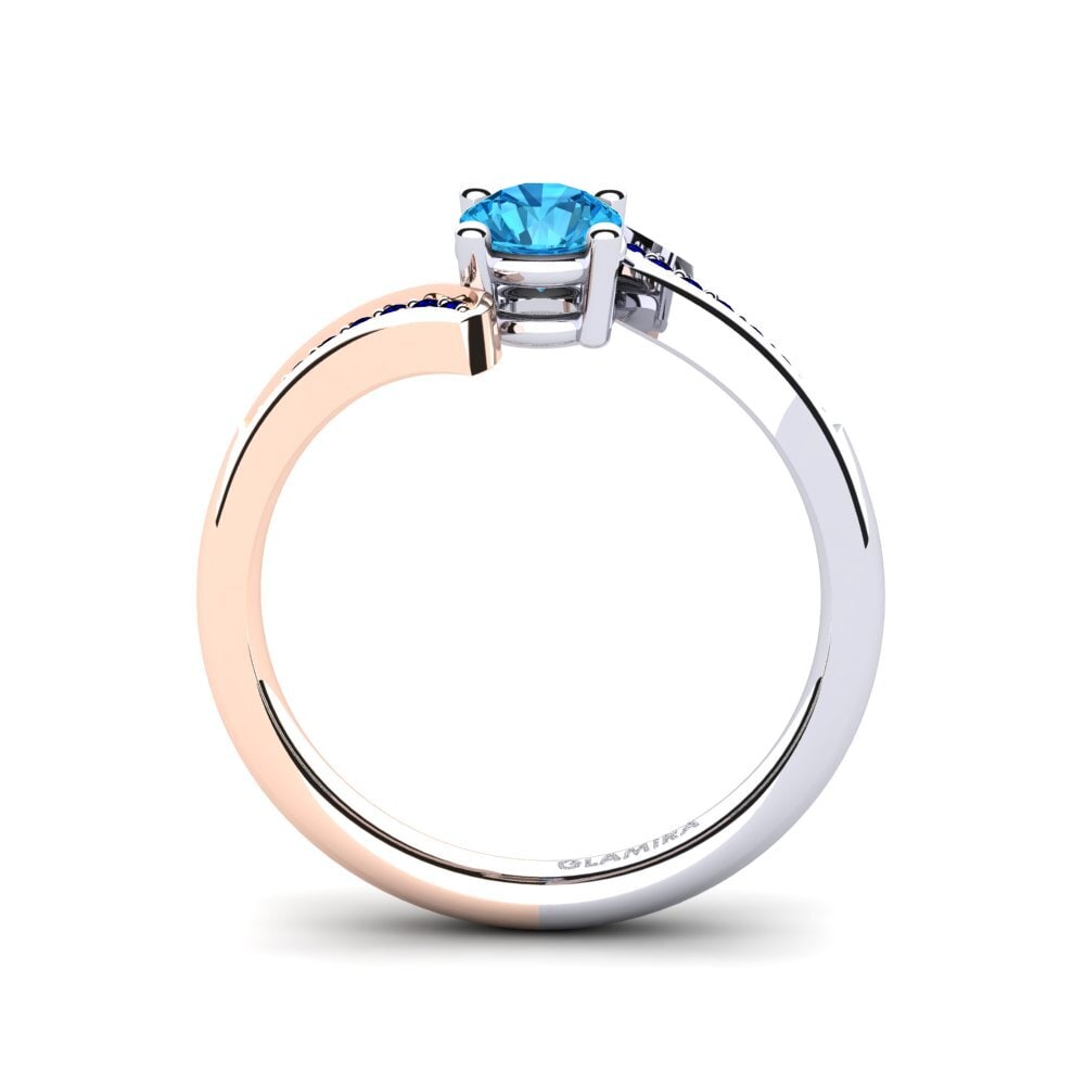 14ct White / Rose Gold Blue Topaz Engagement Ring Elloine