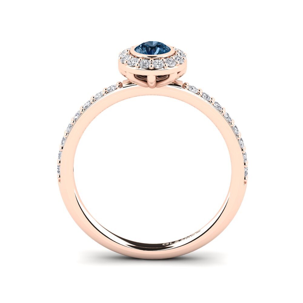 14k Oro Rosa Diamante Azul Anillo de compromiso Fegolasens