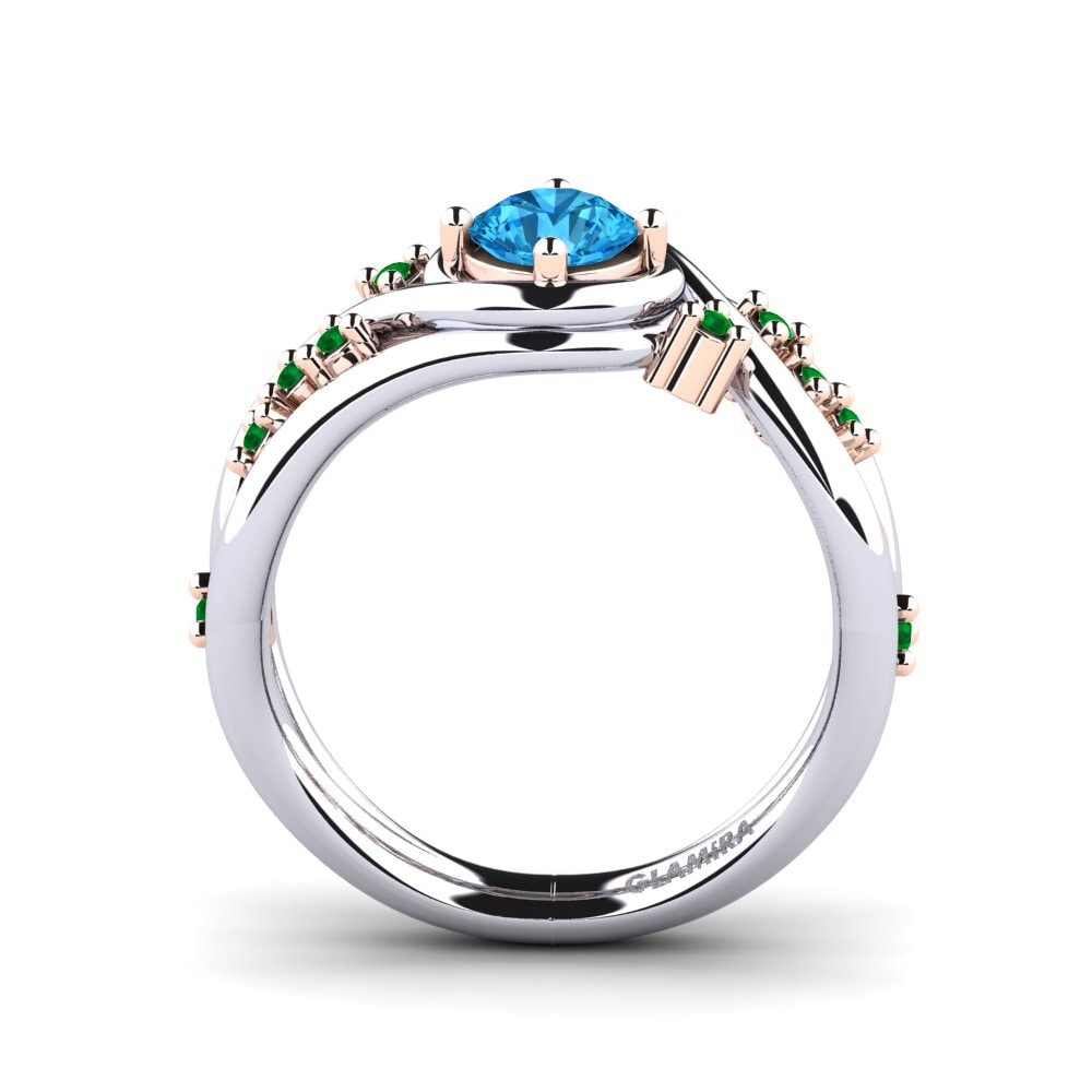 14ct White / Rose Gold Blue Topaz Engagement Ring Pravin