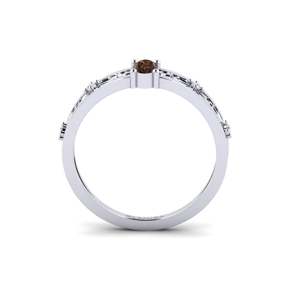 White Silver Smoky Quartz Ring Kumotori