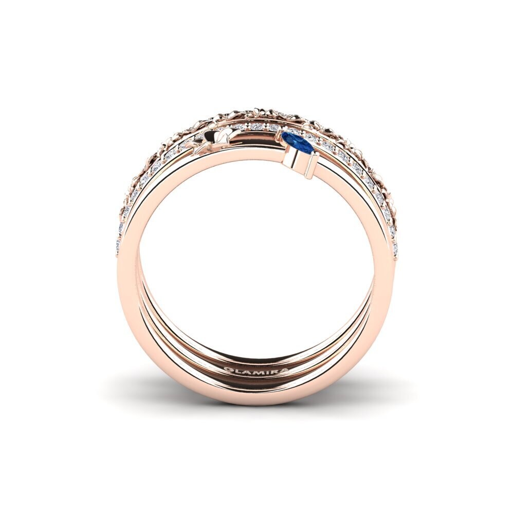 14ct Rose Gold Dark Blue Zirconia Ring Bleecker - SET