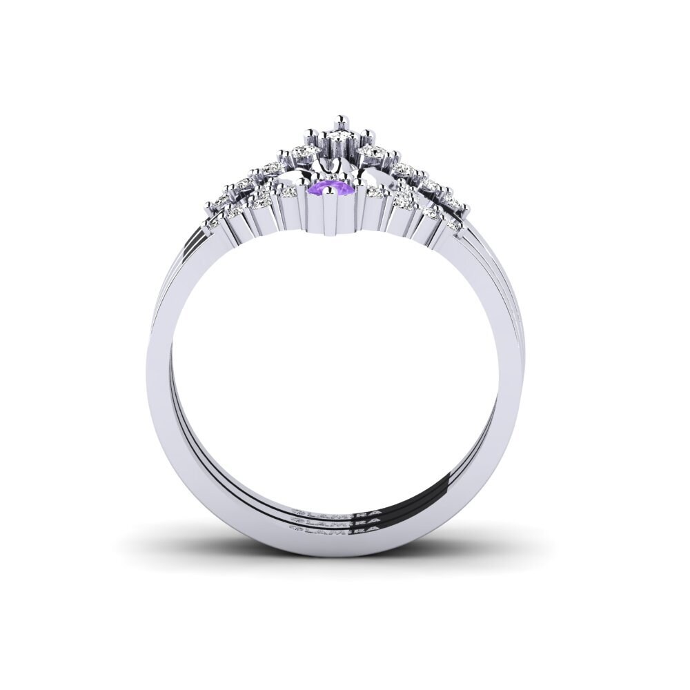 White Silver Amethyst Ring Caelatura - SET