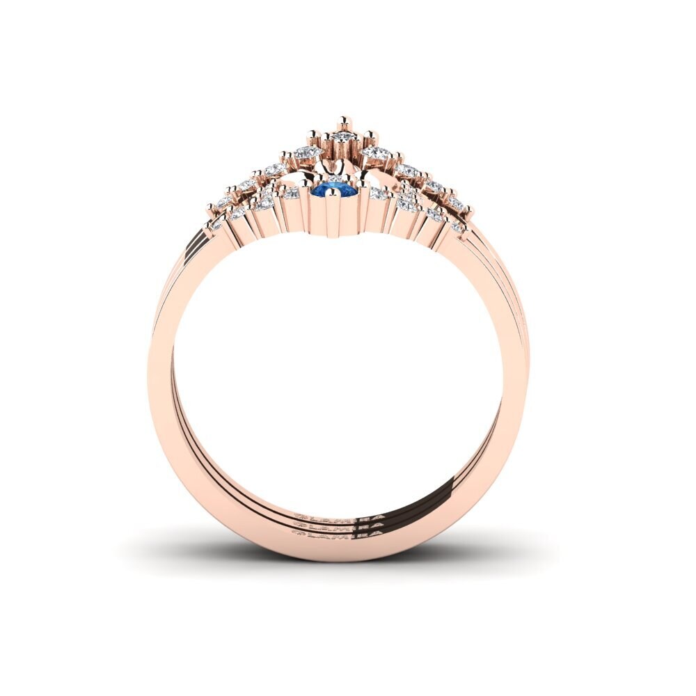 14ct Rose Gold Dark Blue Zirconia Ring Caelatura - SET
