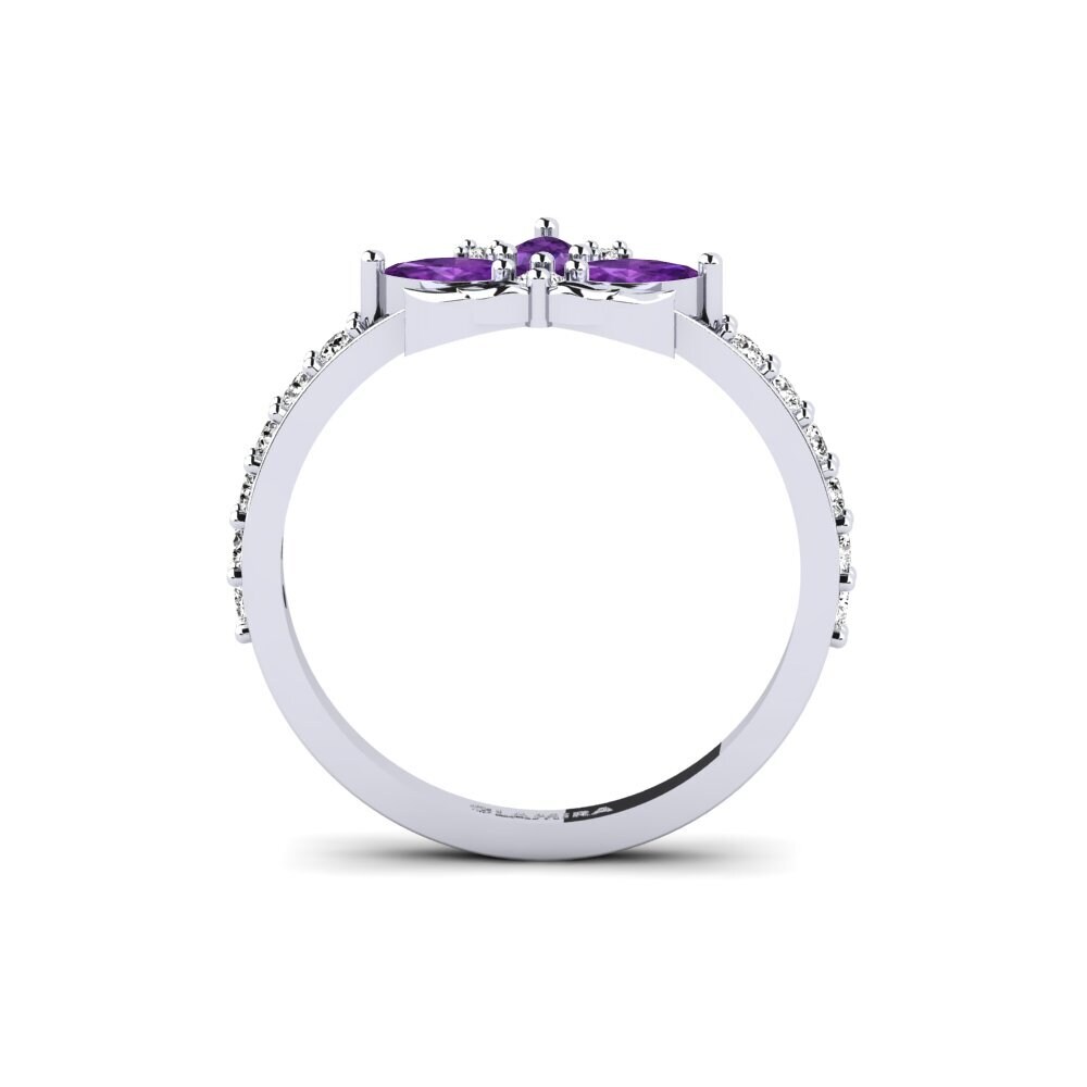White Silver Amethyst Ring Cinzelado