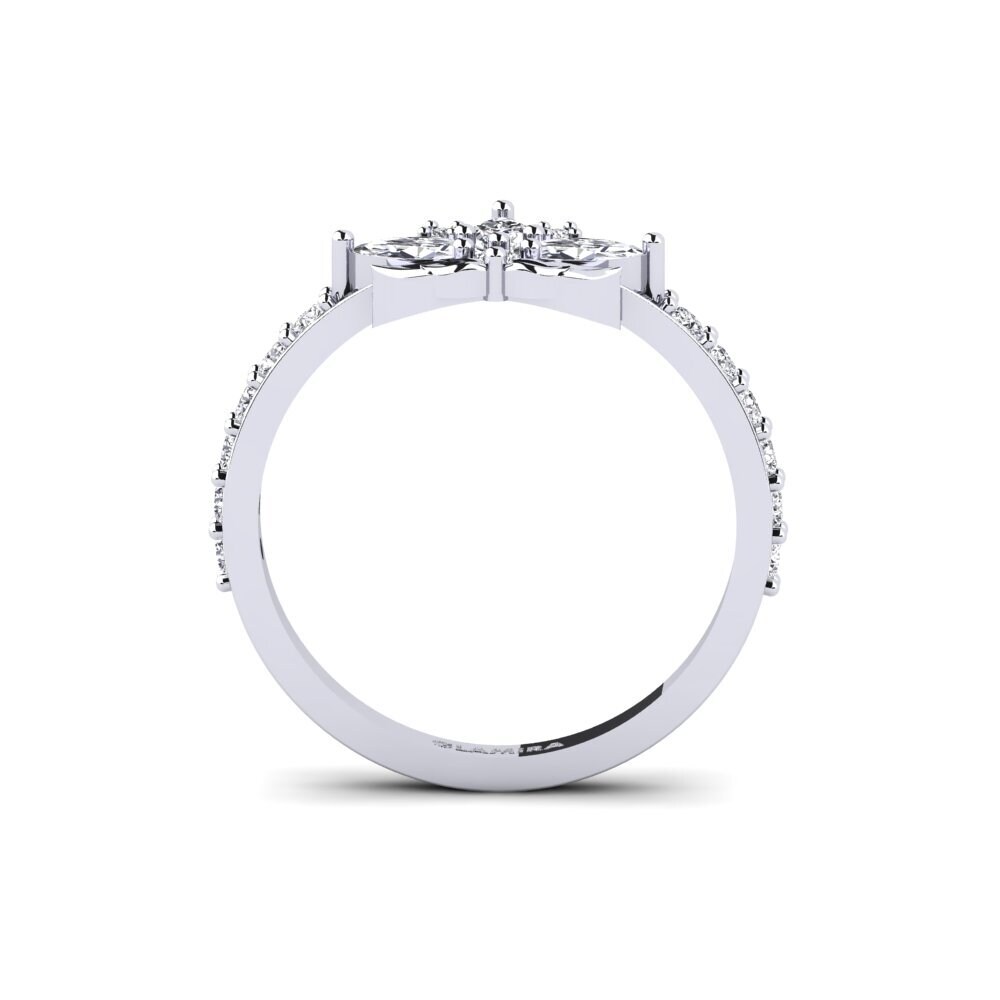 White Silver Diamond Ring Cinzelado