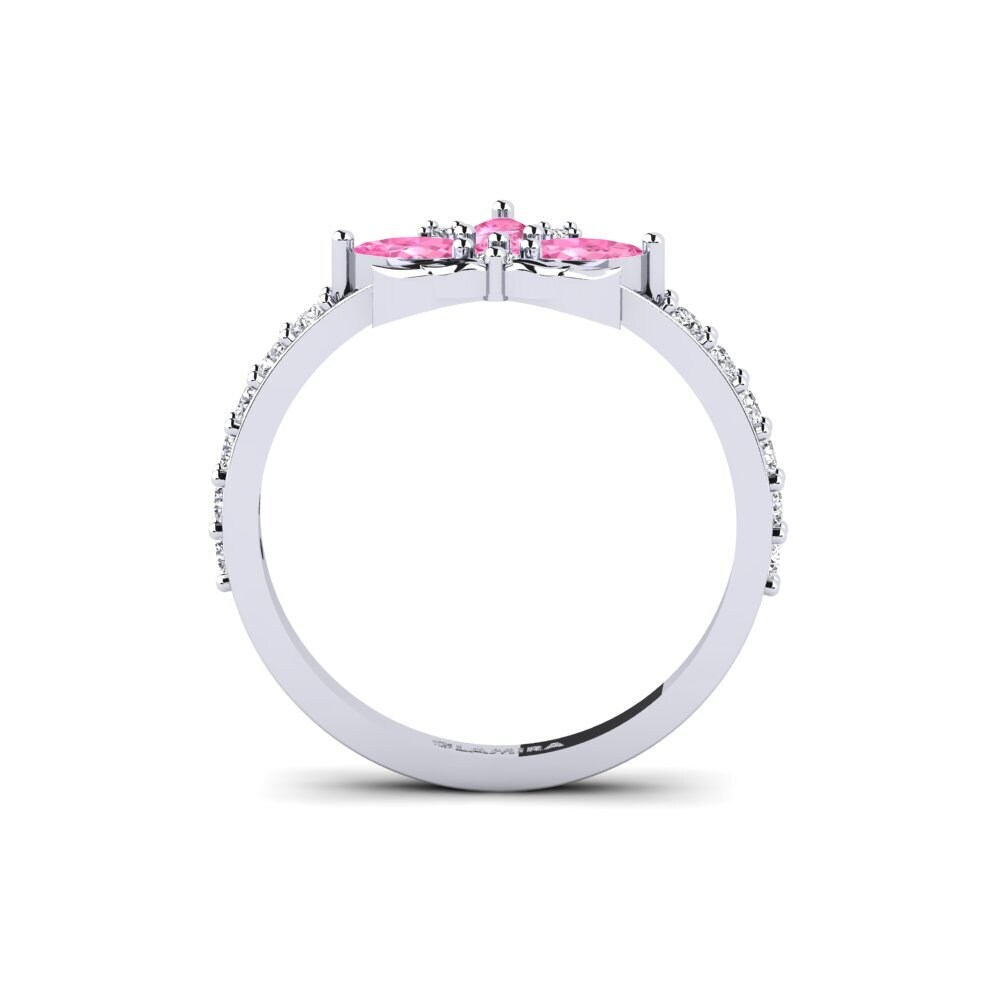 White Silver Pink Sapphire Ring Cinzelado
