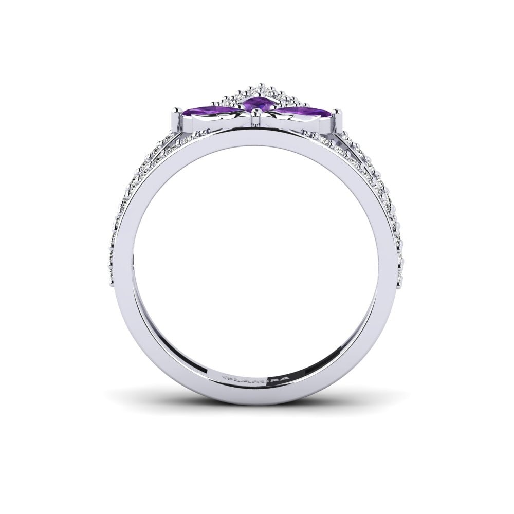 White Silver Amethyst Ring Contorno