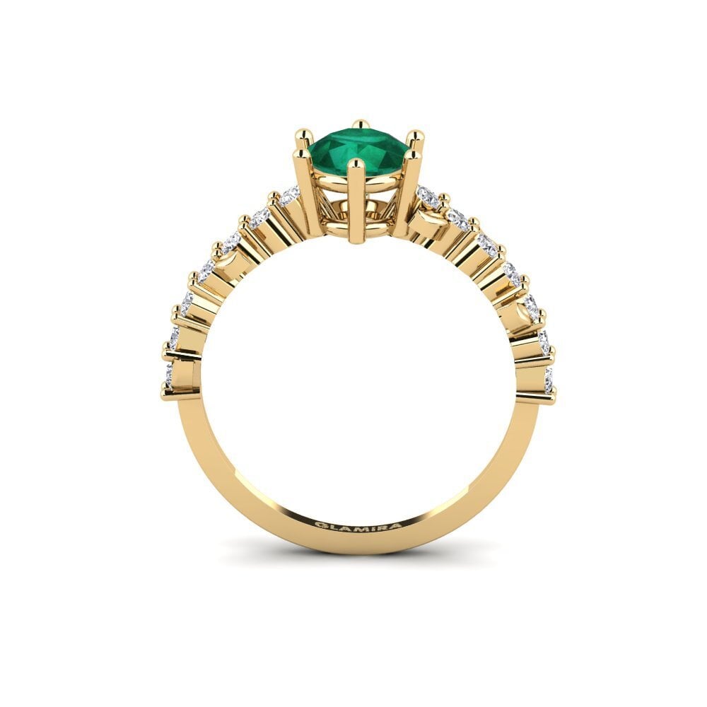 14ct Yellow Gold Round Emerald Ring Efimero