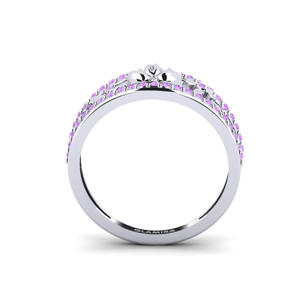 White Silver Amethyst Ring Embossia