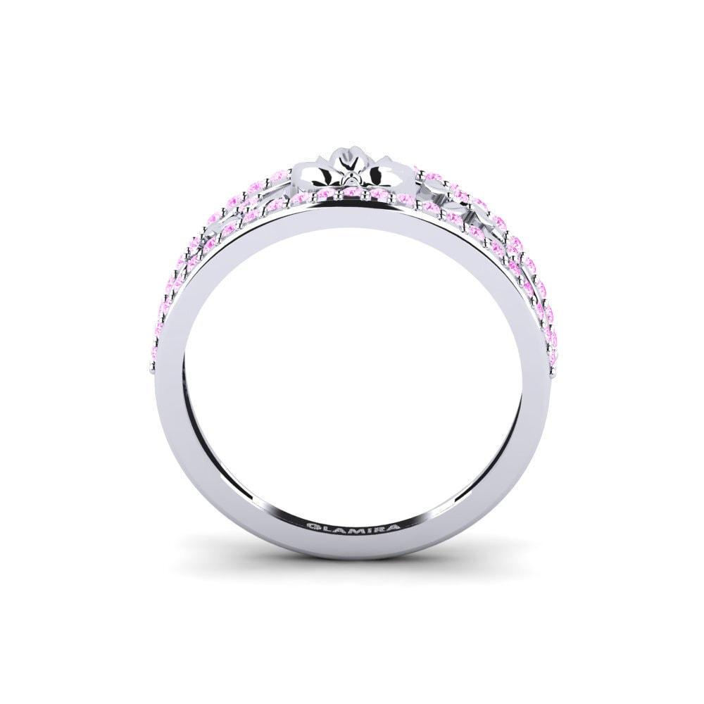 White Silver Pink Sapphire Ring Embossia