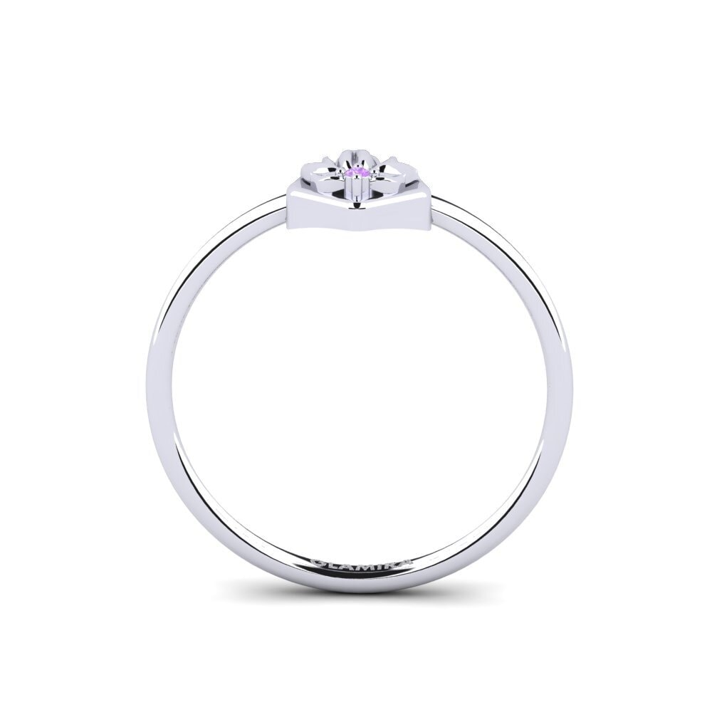 White Silver Amethyst Ring Relievo
