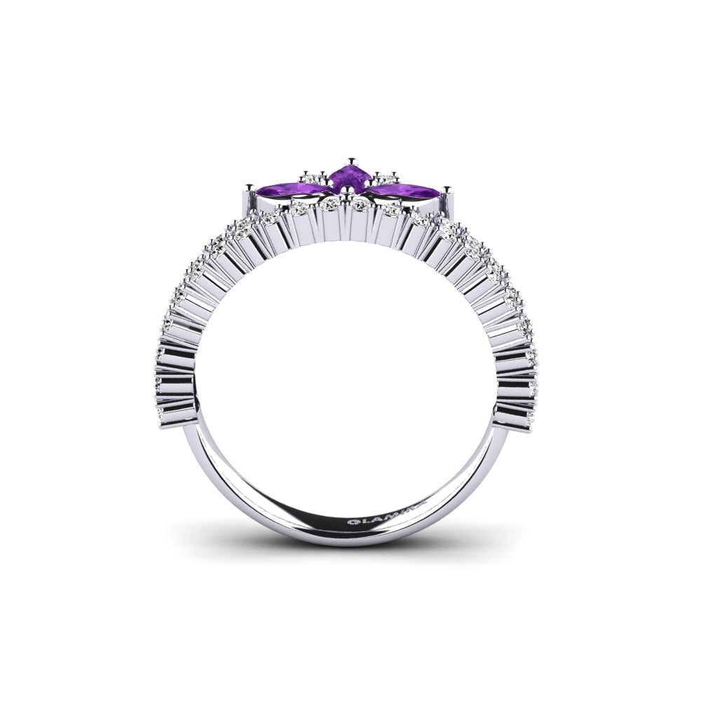 White Silver Amethyst Ring Rugosidade