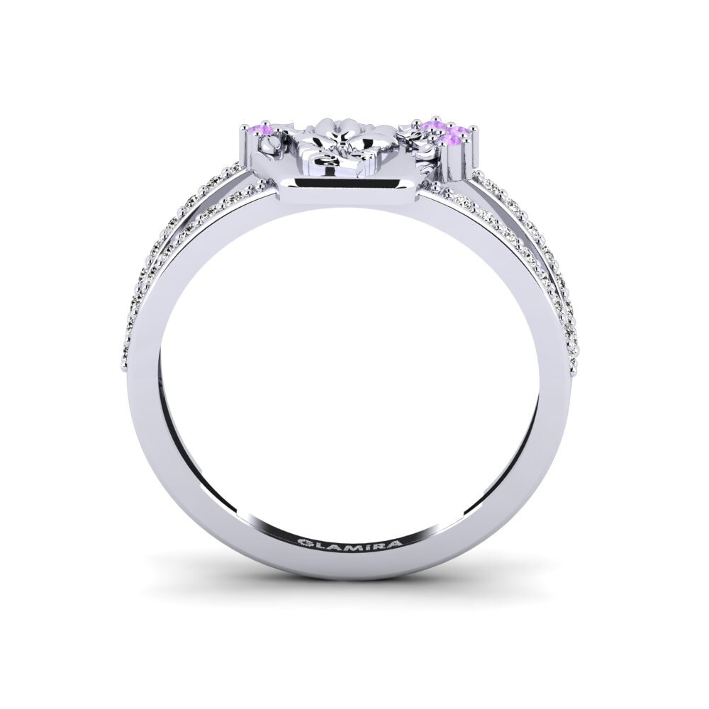 White Silver Amethyst Ring Escavado