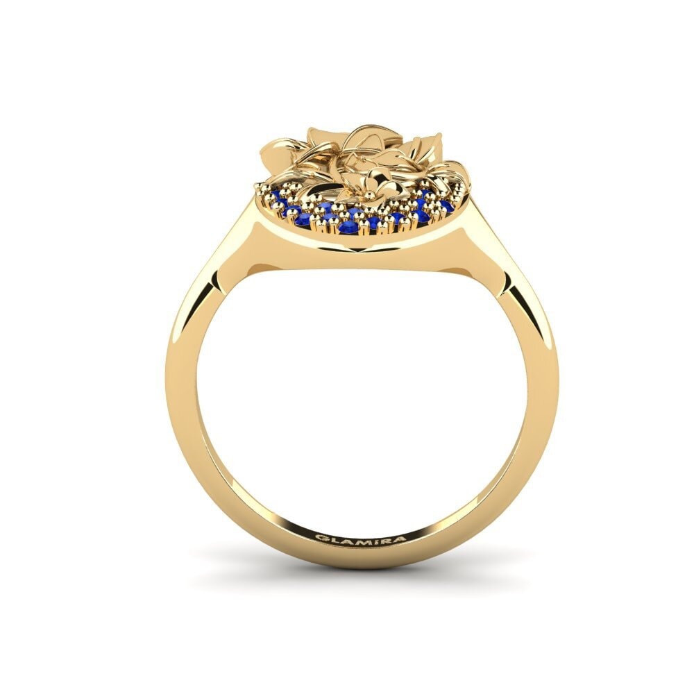 14ct Yellow Gold Round Sapphire Ring Oleaceae
