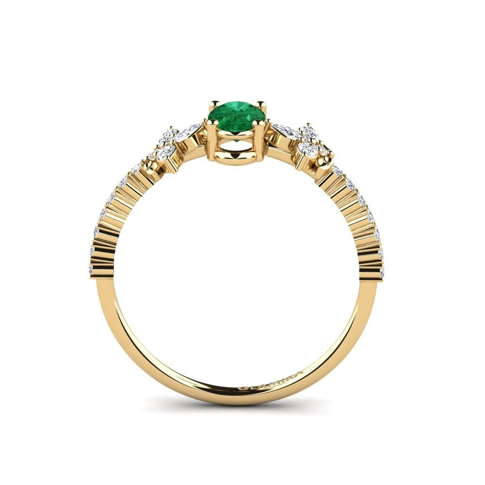 14k Oro Amarillo Ovalado Esmeralda (creada en laboratorio) Anillo Sosiego