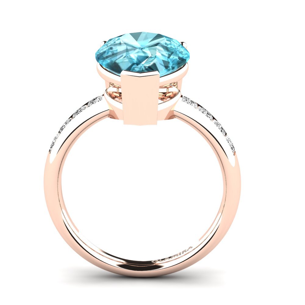 14ct Rose Gold Pear Blue Zircon Ring Barinda