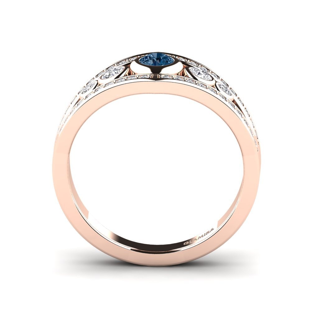 14k Oro Rosa Diamante Azul Anillo de compromiso Ratee