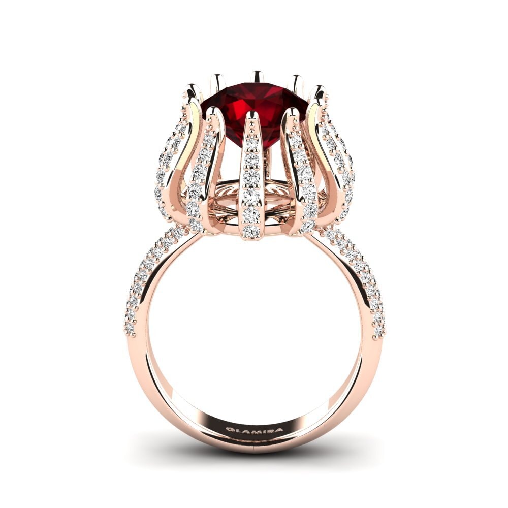 14k Oro Rosa Redondo Granate Anillo de compromiso Zekrom