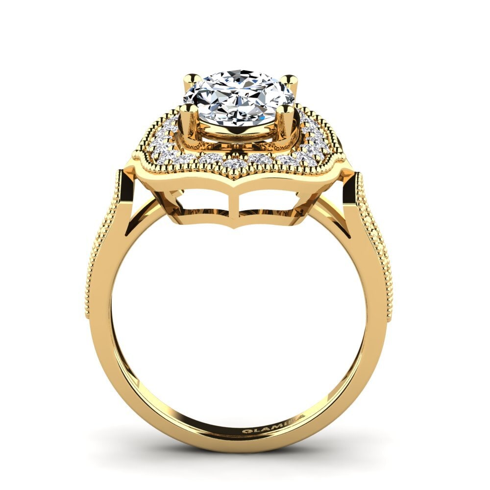 Bague De Fiançailles En Or Jaune Flash 925 Et Zircone - Taille 8, Halo Octogone (Neuf Sans Emballage)