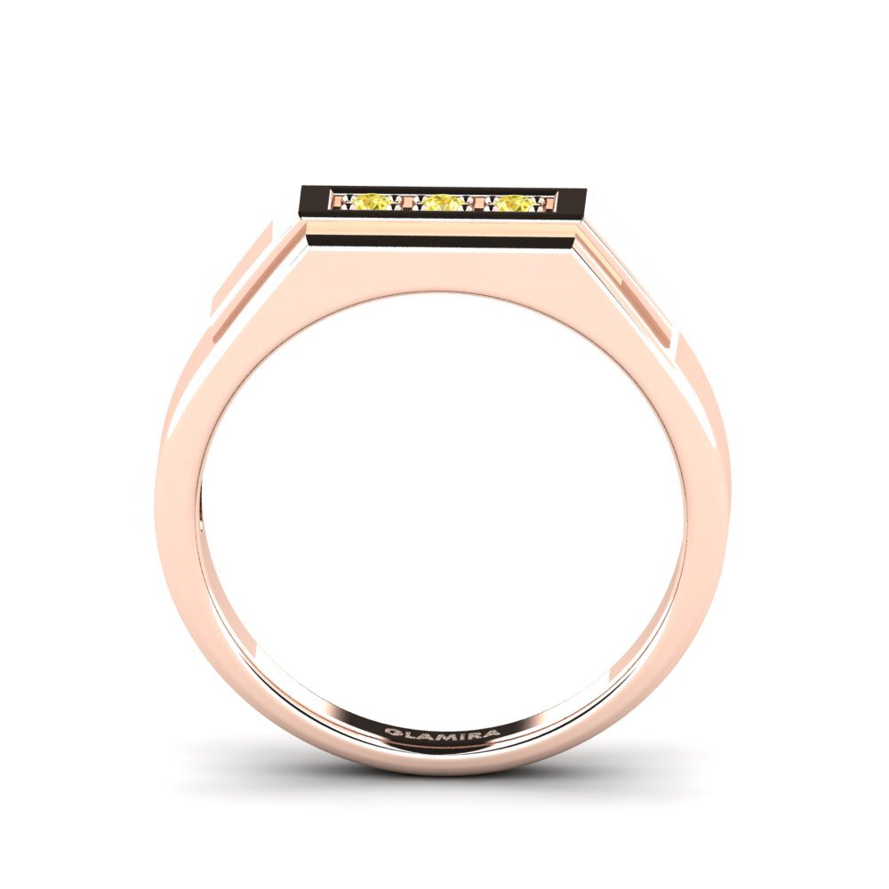 Oro Rosso 585 Zaffiro Giallo Anello da uomo Plante