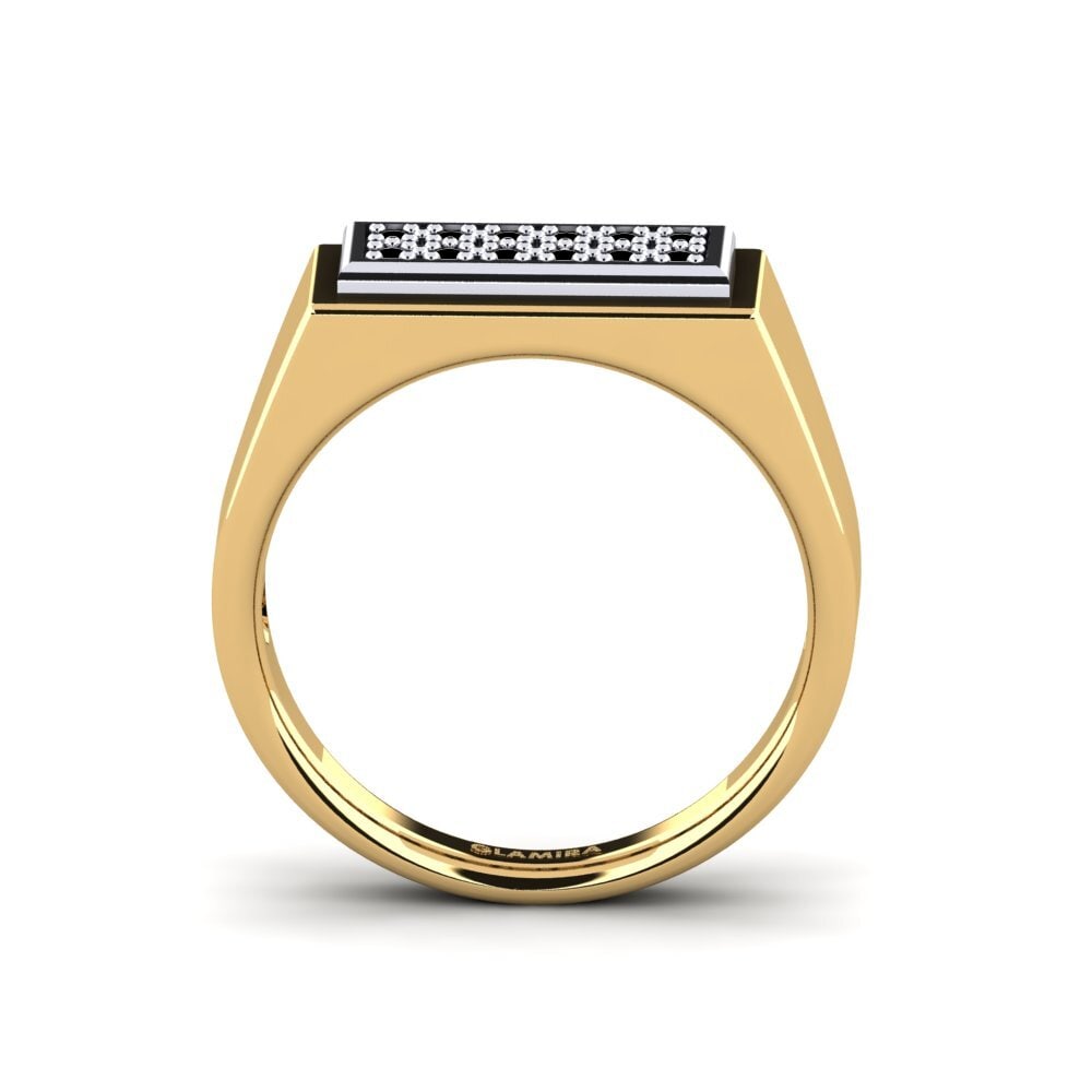 Oro Giallo & Bianco 585 Diamante Nero Anello da uomo Scraggy