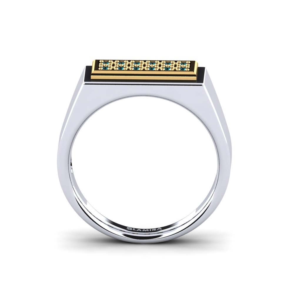 18ct White & Yellow Gold Blue Diamond Men's Ring Scraggy