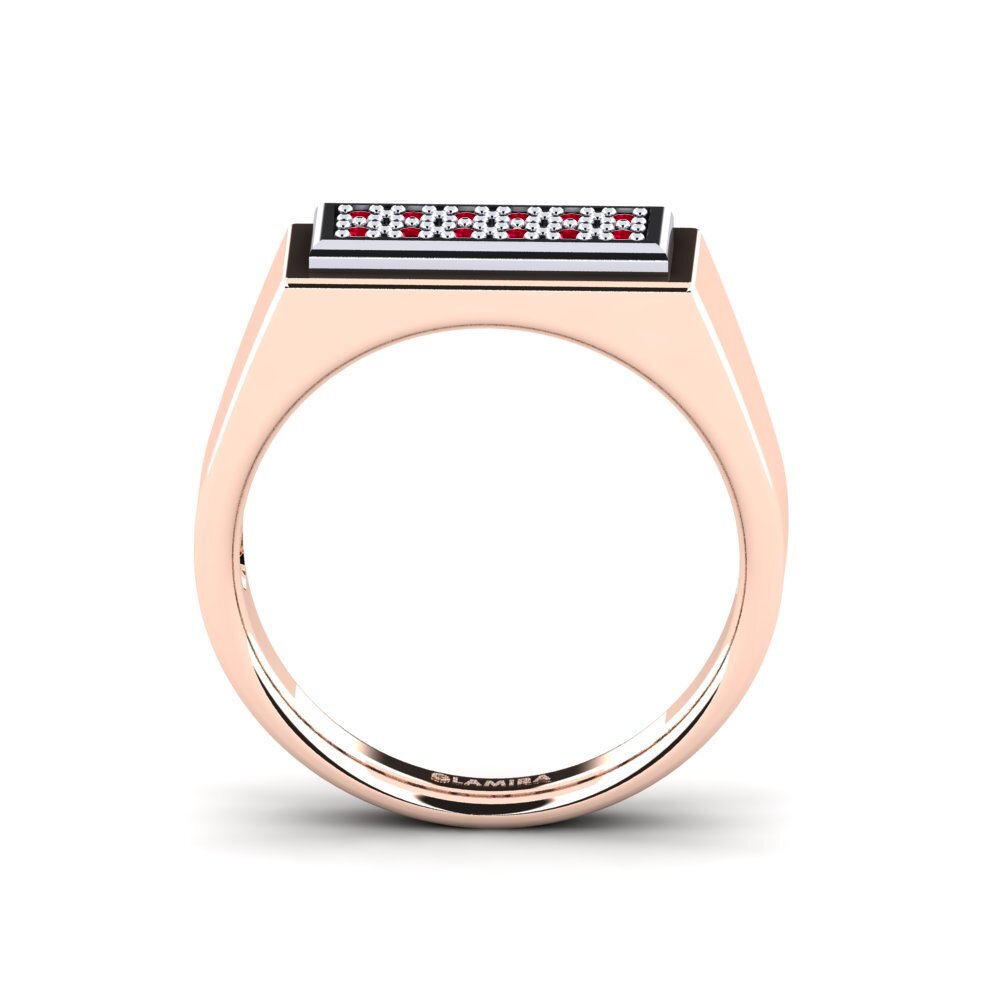 Oro Rosso & Bianco 750 Zircone Rosso Anello da uomo Scraggy
