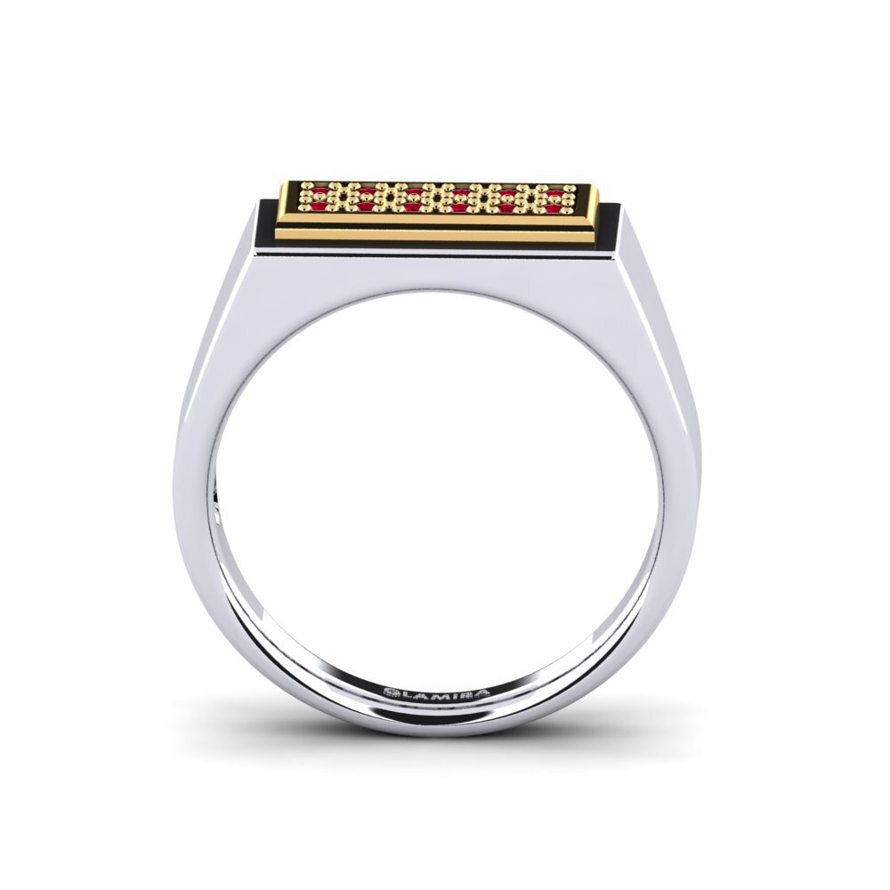 18k Oro Blanco / Amarillo Circonita Roja Anillo de Hombre Scraggy