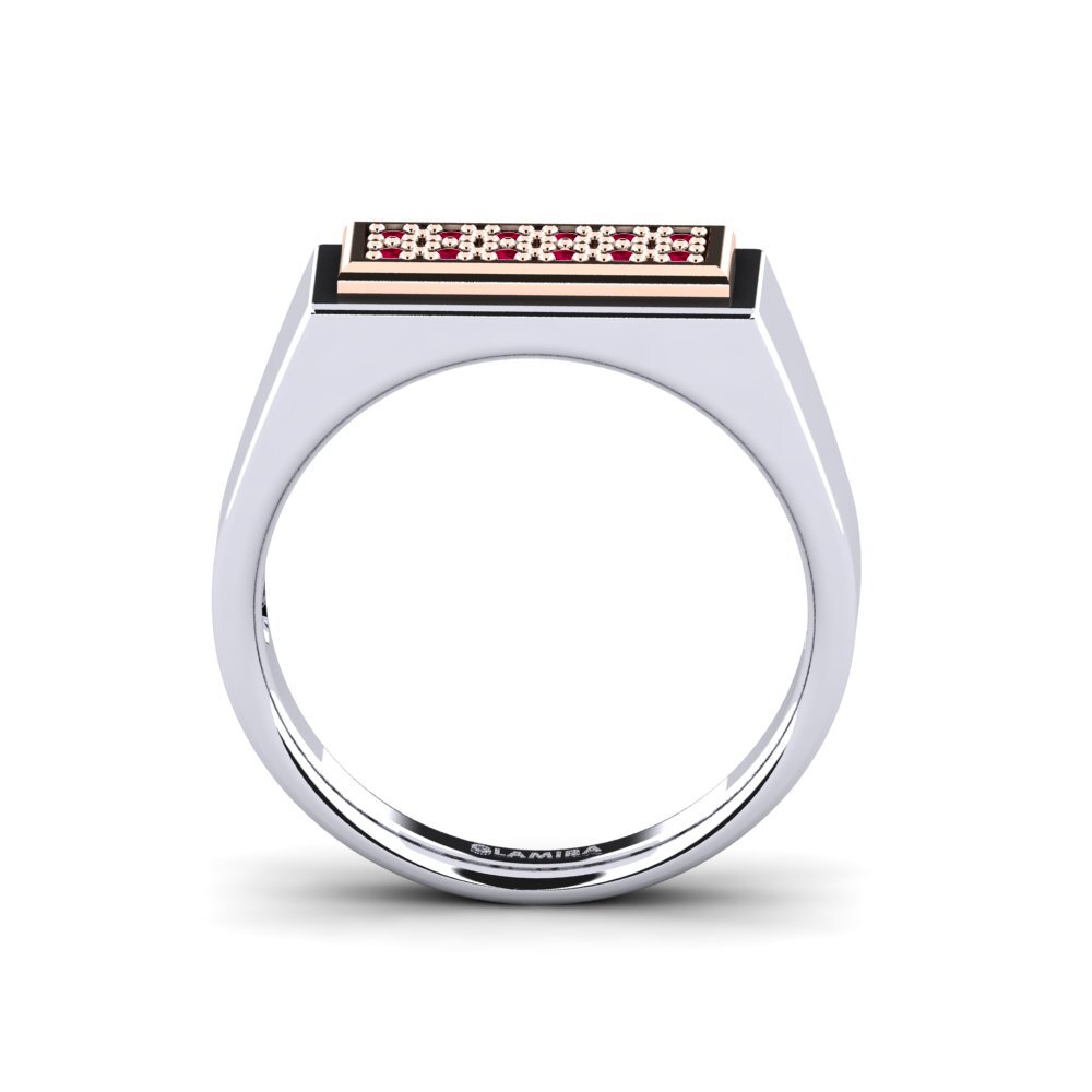 Oro Bianco & Rosso 585 Rubino Anello da uomo Scraggy