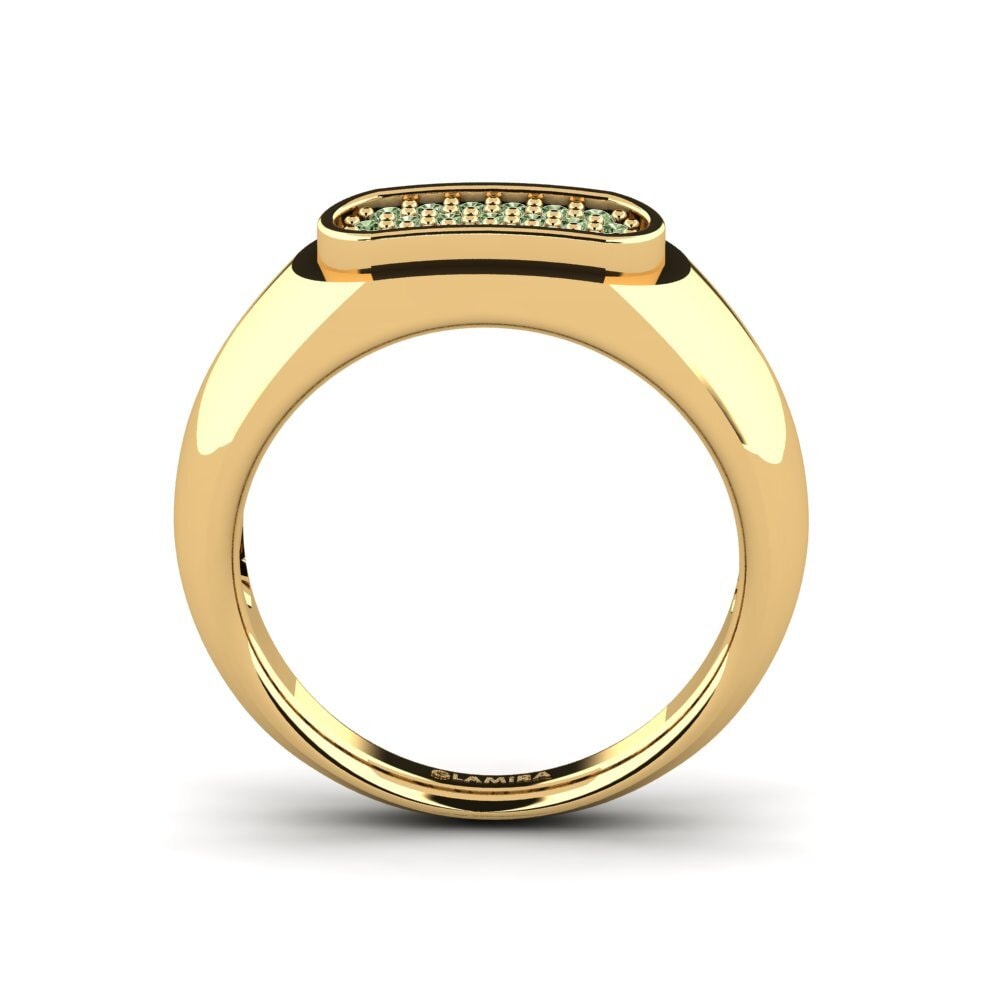 18ct Yellow Gold Green Diamond Men's Ring Sewaddle