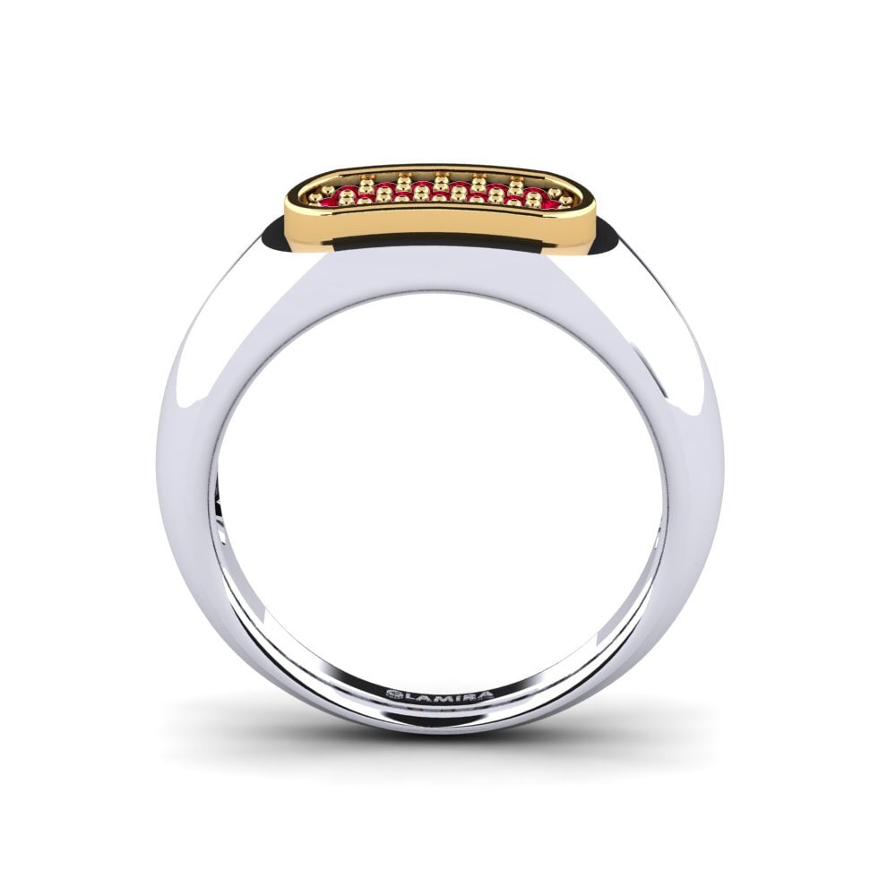 18k Oro Blanco / Amarillo Circonita Roja Anillo de Hombre Sewaddle