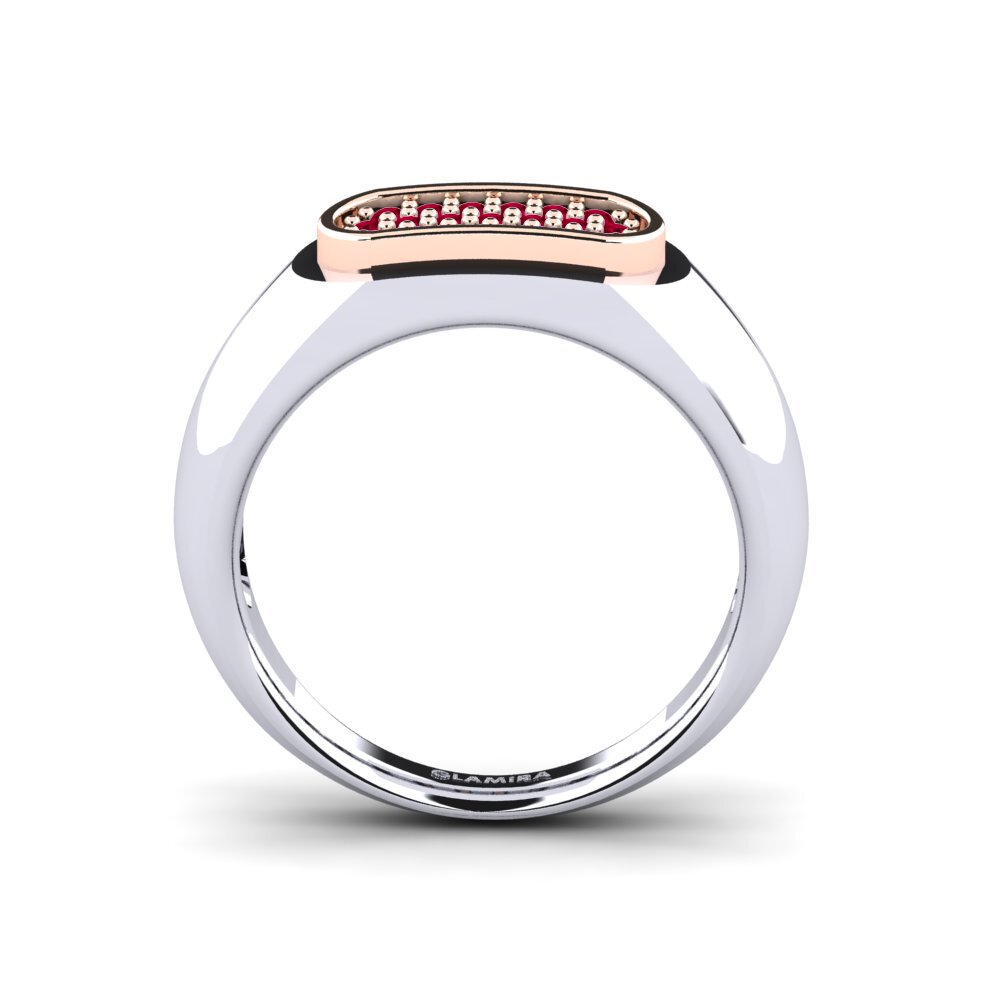 Oro Bianco & Rosso 585 Rubino Anello da uomo Sewaddle