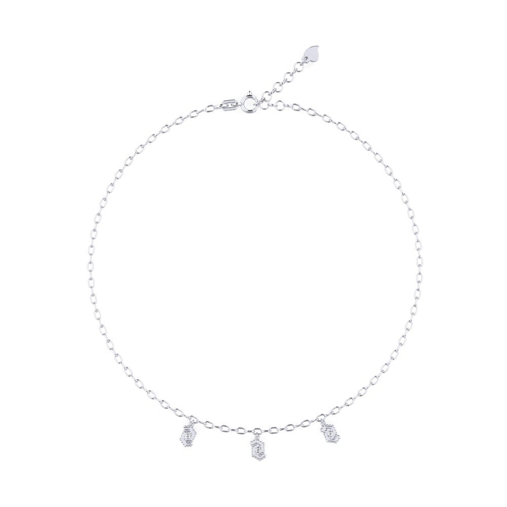 Collana rosario a Y placcata oro bianco con sfera liscia da 6 mm in argento 925 (62,5 cm