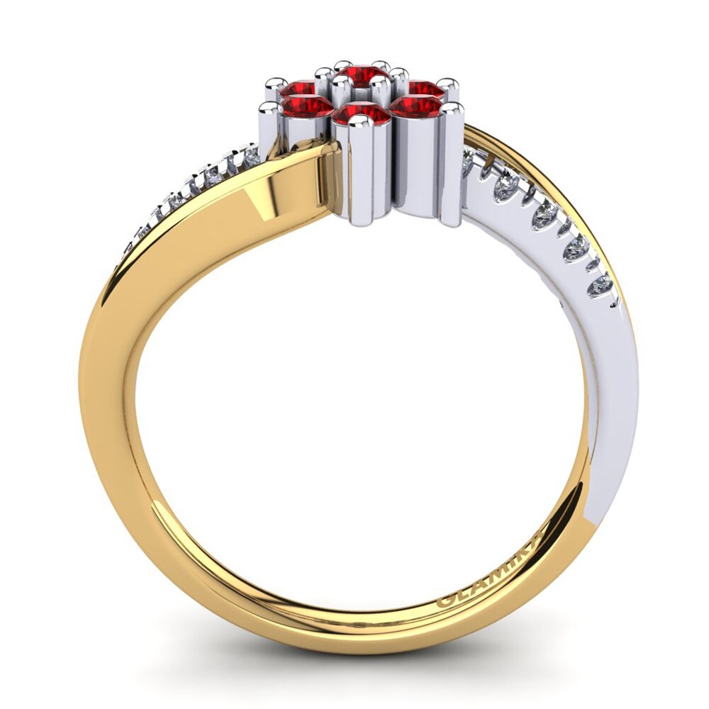Ouro Amarelo Branco 14K Zircônia Vermelha Anel Abagale