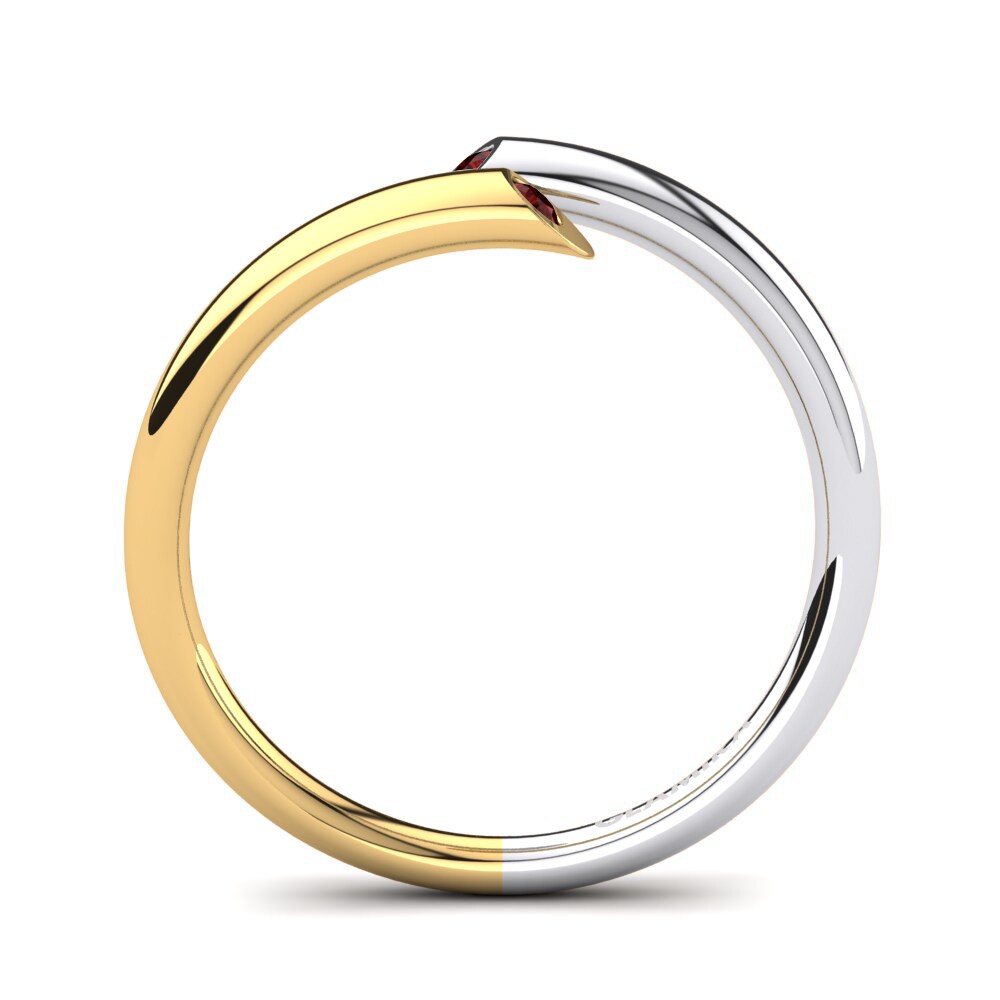 Ouro Amarelo Branco 14K Zircônia Vermelha Anel Alhertine
