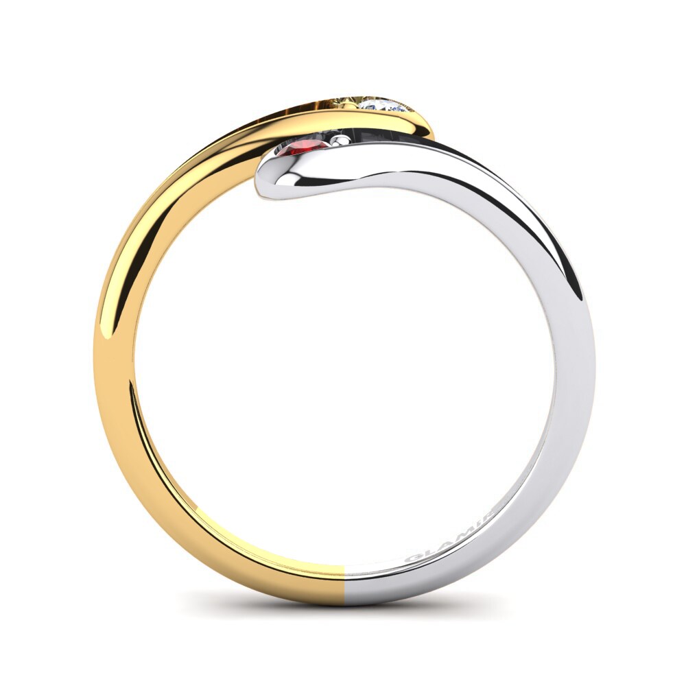 Ouro Amarelo Branco 14K Zircônia Vermelha Anel Alix