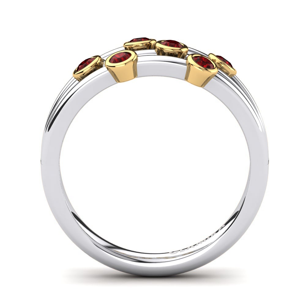 Ouro Amarelo Branco 14K Zircônia Vermelha Anel Ambra
