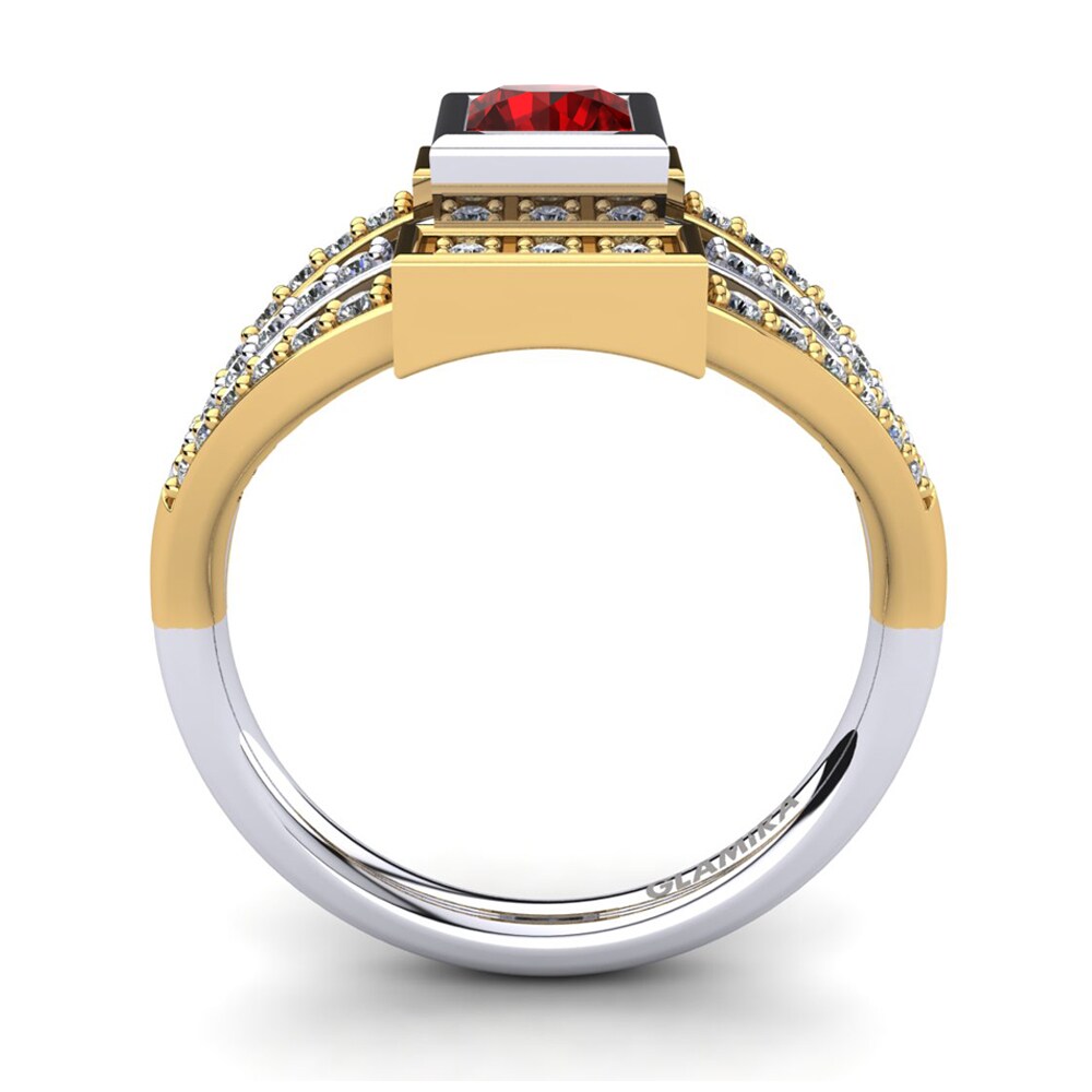 Ouro Amarelo Branco 14K Zircônia Vermelha Anel Afreen
