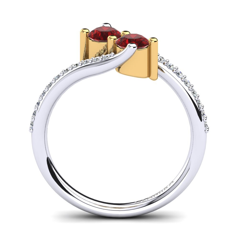 Ouro Amarelo Branco 14K Zircônia Vermelha Anel Armanie