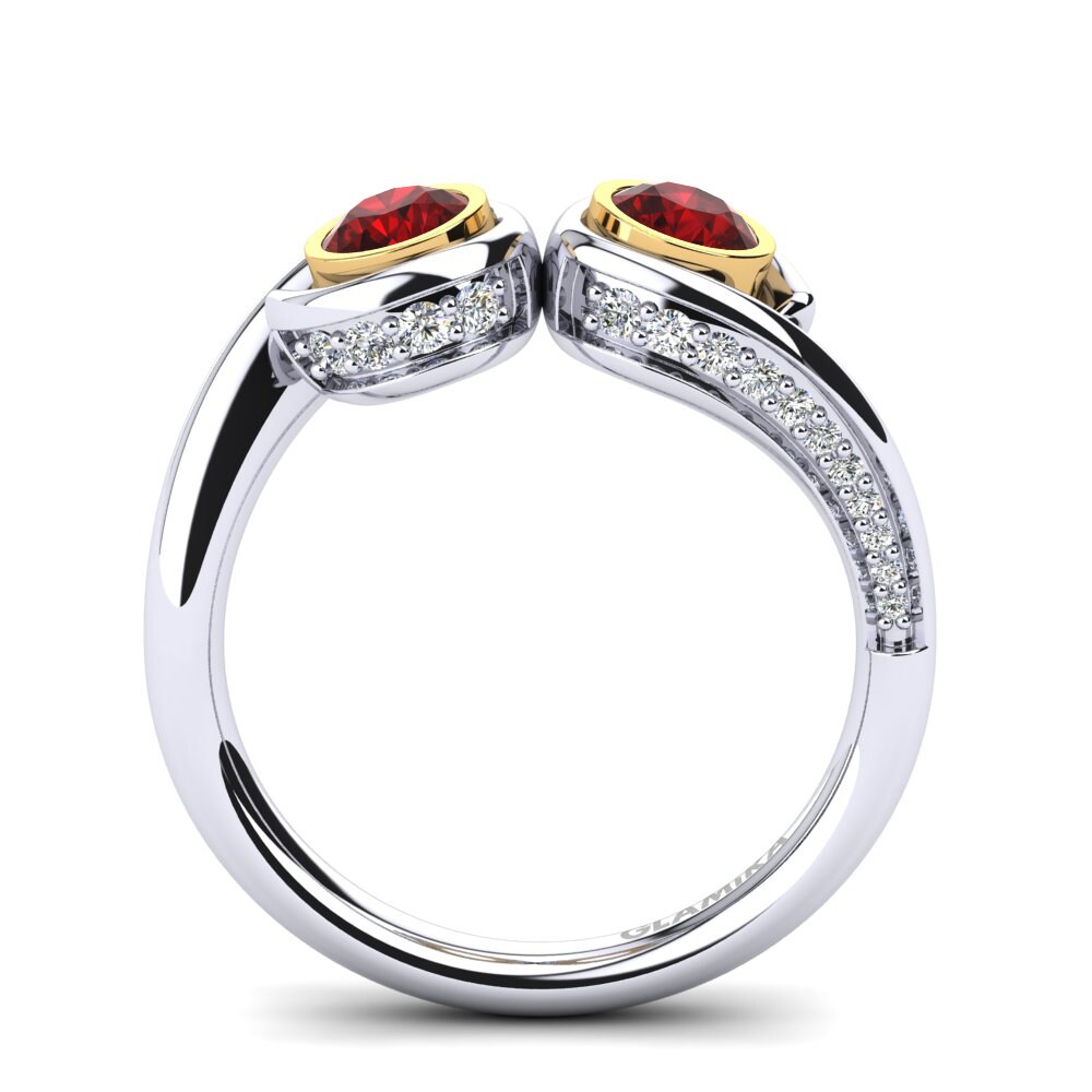 Ouro Amarelo Branco 14K Zircônia Vermelha Anel Balena