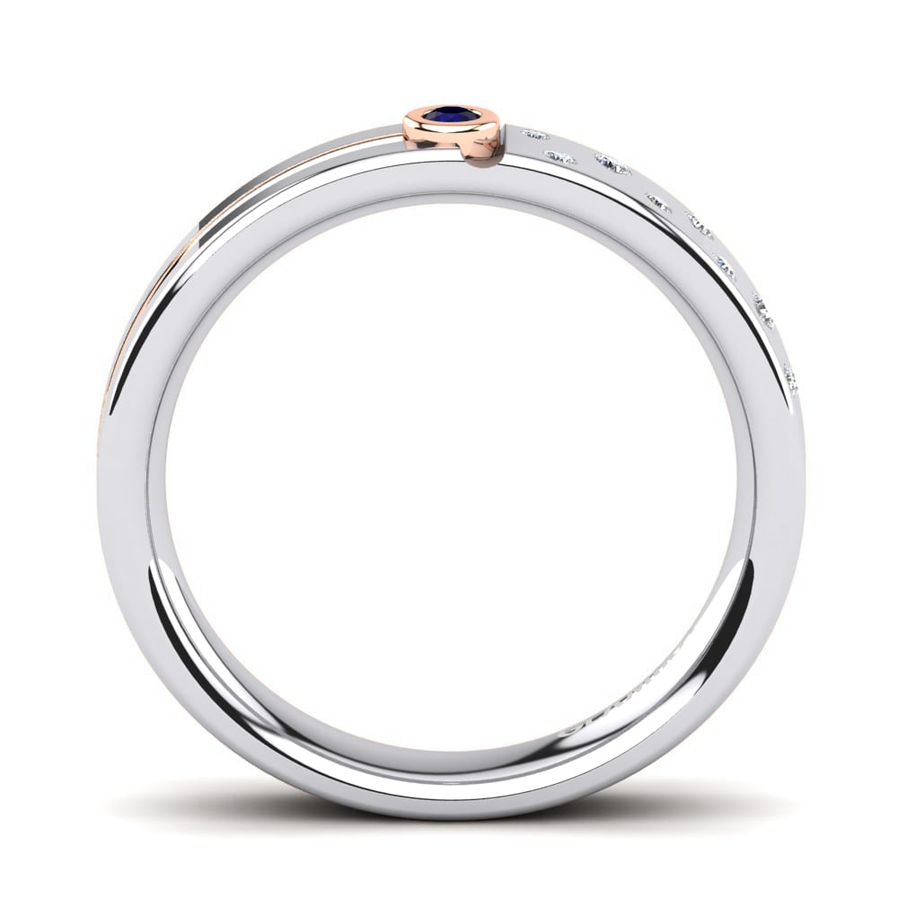 Oro Bianco & Rosso 585 Zircone Blu Scuro Anello da uomo Bellanca