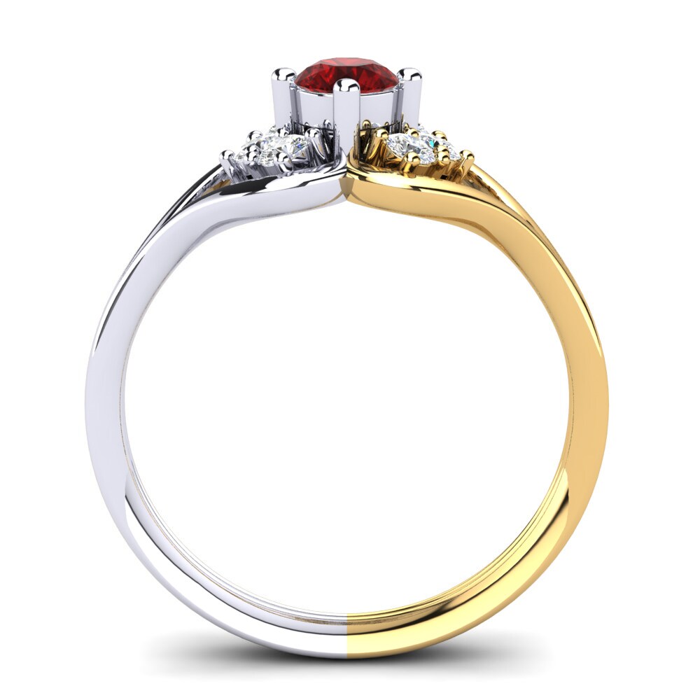 Ouro Amarelo Branco 14K Zircônia Vermelha Anel Bernelle