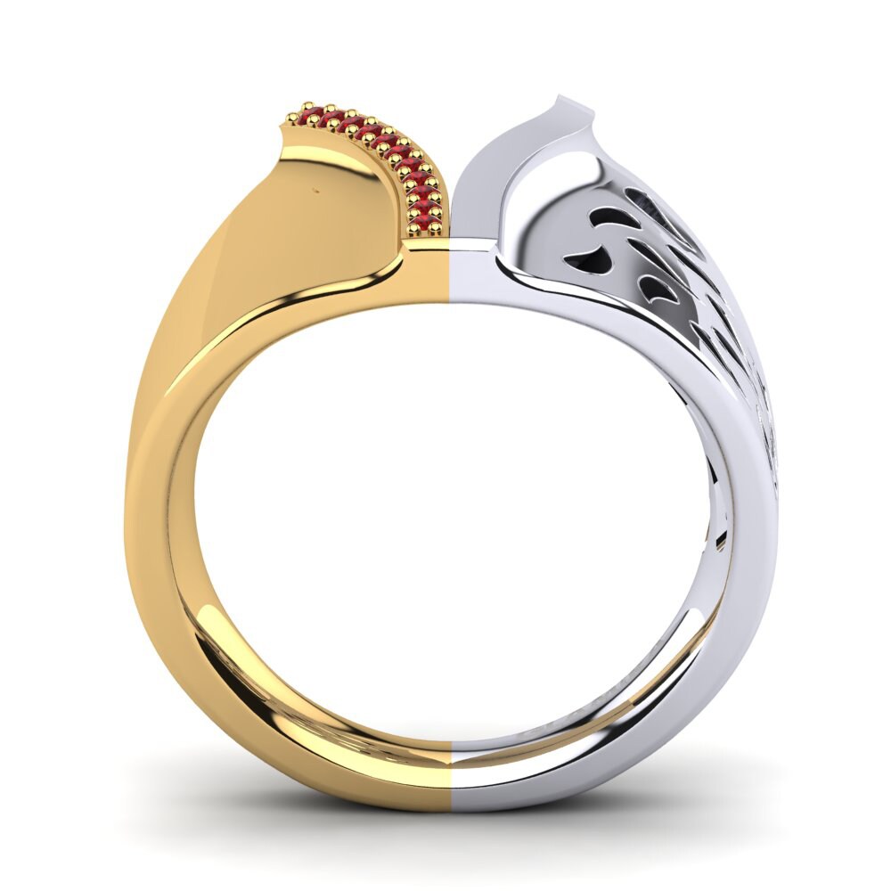 Ouro Amarelo Branco 14K Zircônia Vermelha Anel Bled
