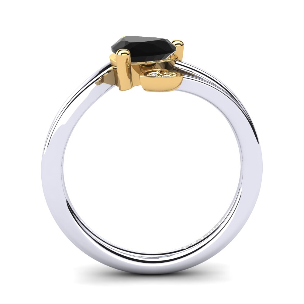 14ct White & Yellow Gold Black Onyx Ring Clematis