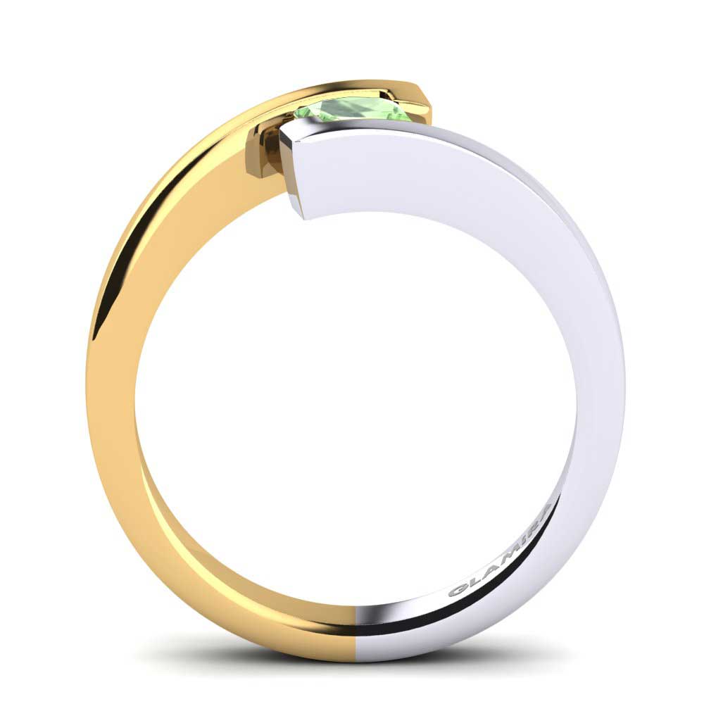 14k Oro Amarillo & Blanco Amatista verde Anillo de compromiso Damara