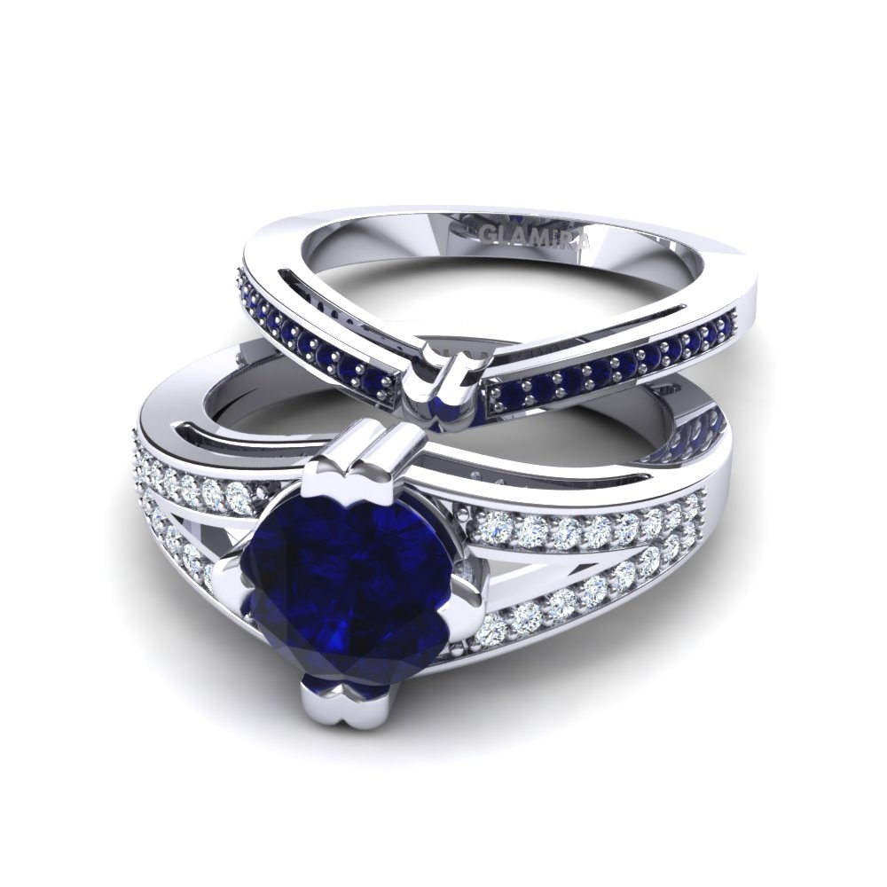 Bague En Argent Avec Saphirs - Pierre Précieuse Ronde - Taille 10 - Modèle R5004 - Neuf Sans Emballage