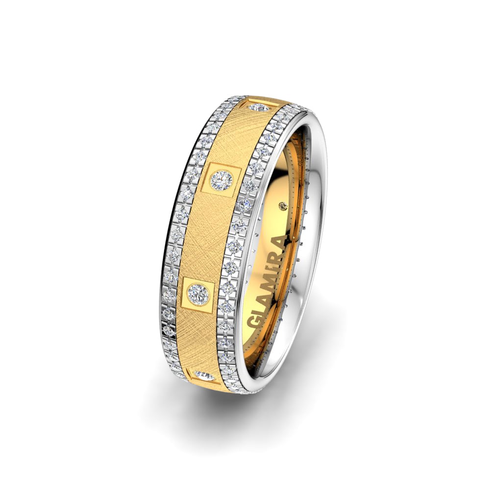 9k Yellow & White Gold Women's Wedding Ring Exotic Night 6 mm