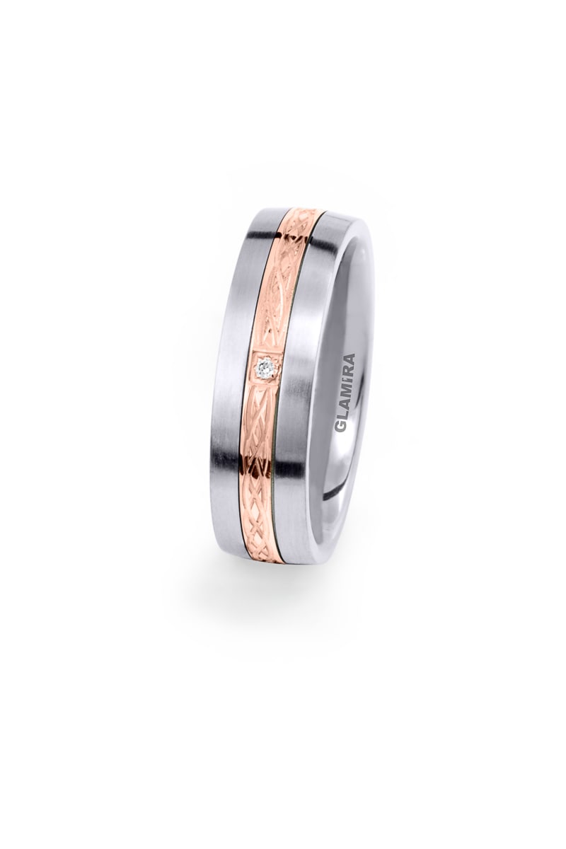 Edelstahl / Weiß-Rotgold 585 Labor-gezüchteter Diamant Damen trauring Steely Love