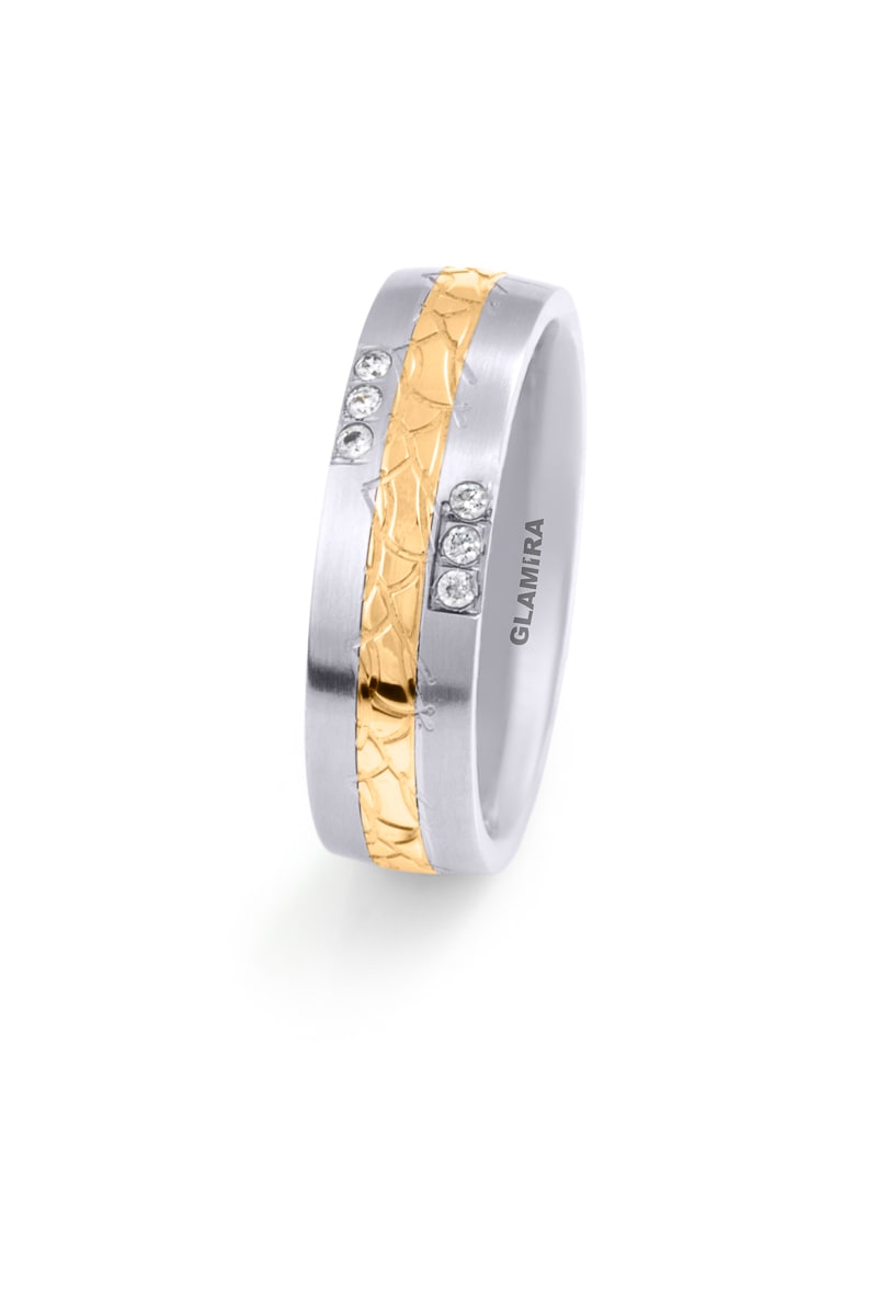 Edelstahl / Weiß-Gelbgold 585 Labor-gezüchteter Diamant Damen trauring Steely Life